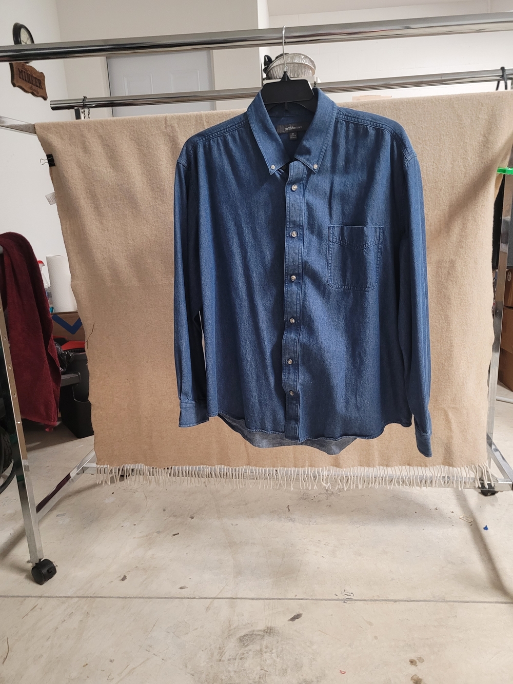 Croft & Barrow Men's Dark Blue Denim Button-Down Shirt X-large Excellent Cond.